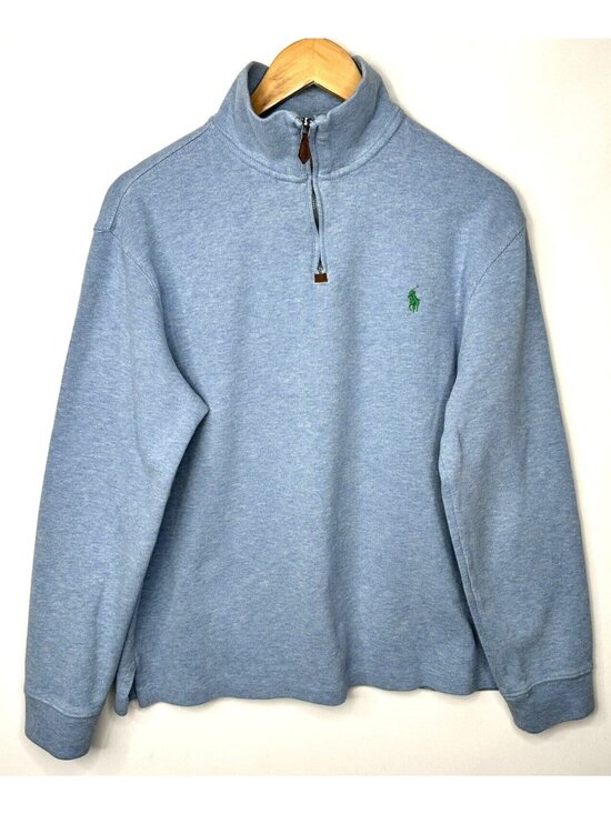 Polo Ralph Lauren Other - Polo Ralph Lauren 1/4 Zip Sweater Mens M Blue Cotton Pony Logo Mock Neck Preppy